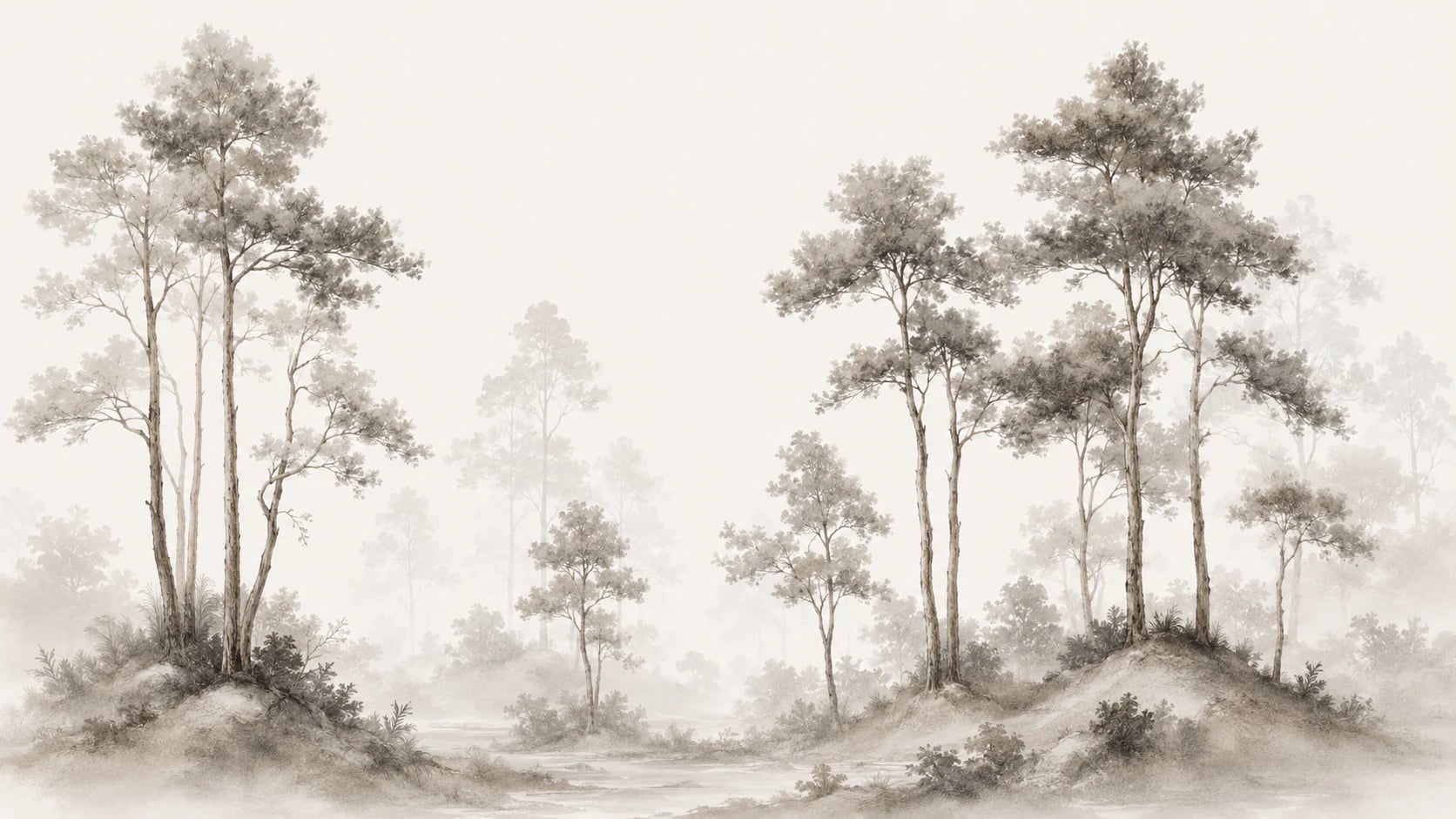 Colline aux pins dans la brume