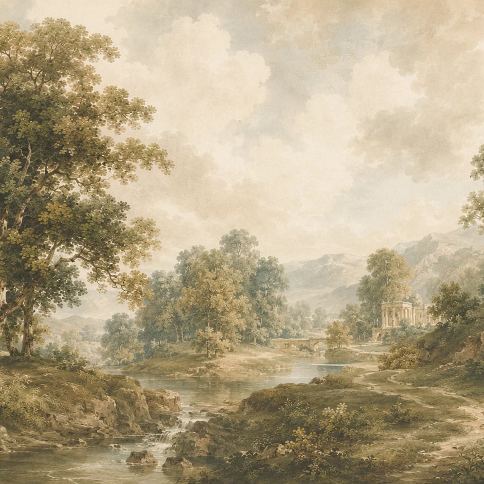 Close-up of the Arcadian River Grove artwork at printed scale