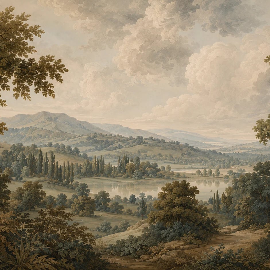 Nahaufnahme des Kunstwerks Pastoraler Talblick im Druckmaßstab
