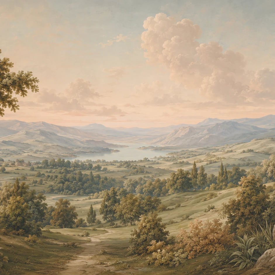 Nahaufnahme des Kunstwerks Pastoraler Talblick im Druckmaßstab