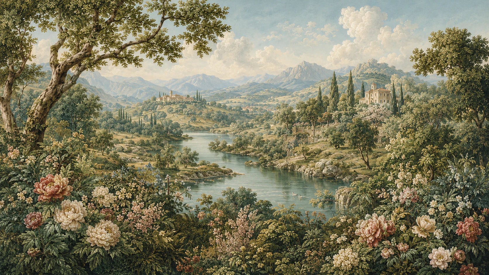 Pastoral Peony River Vista