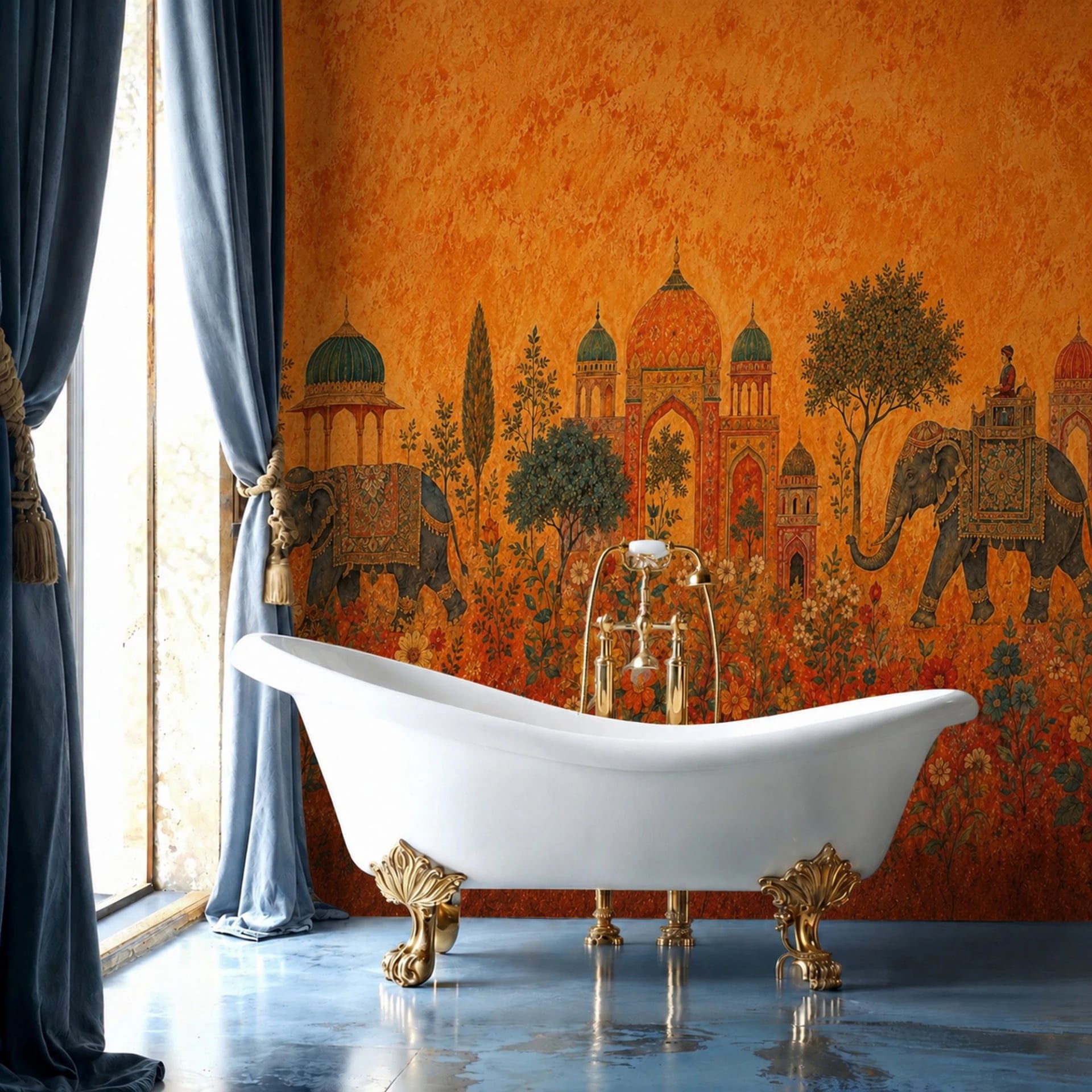 Amber Palace Elephants wall mural shown in a styled interior, view 2