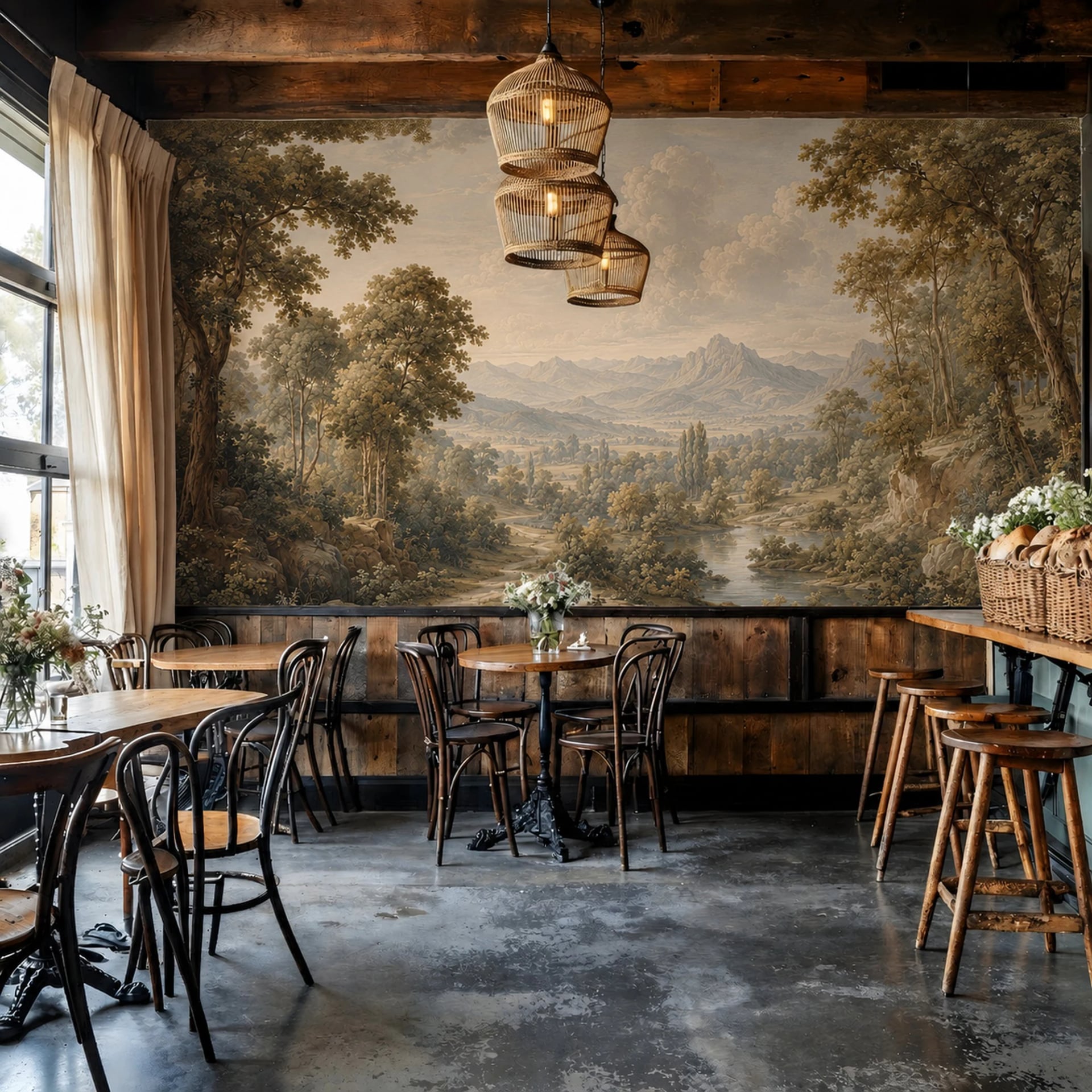 Classic Valley Vista wall mural shown in a styled interior, view 2