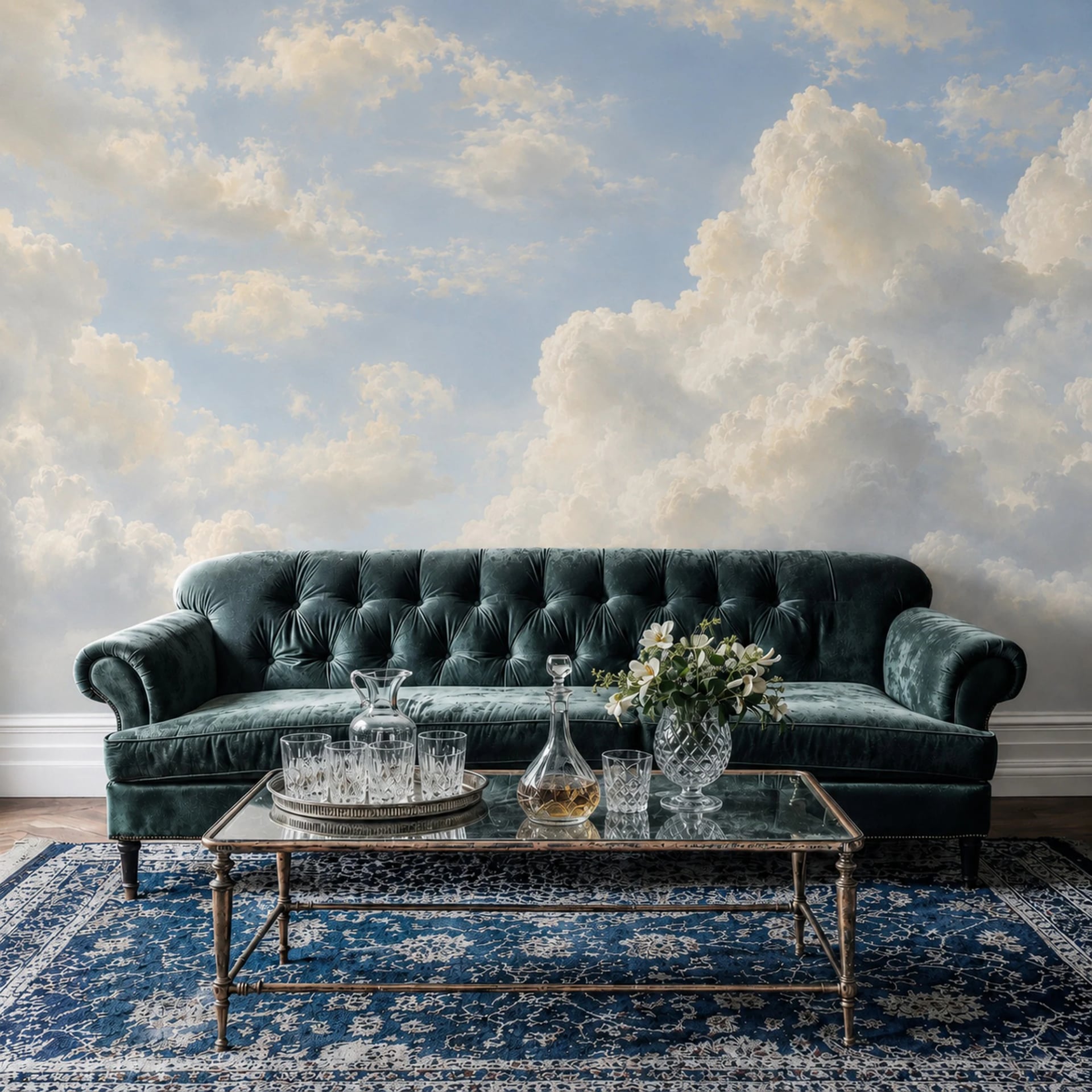 Classical Cumulus Fresco wall mural shown in a styled interior, view 2