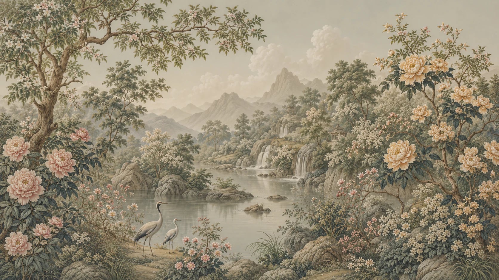 Kraniche am Nebelfluss