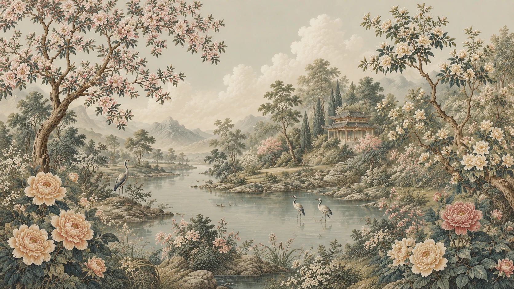Chinoiserie-Kranichidylle