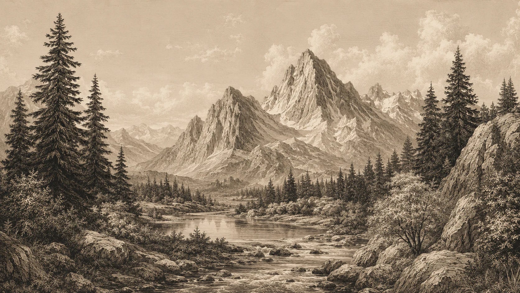 Vue alpine gravée