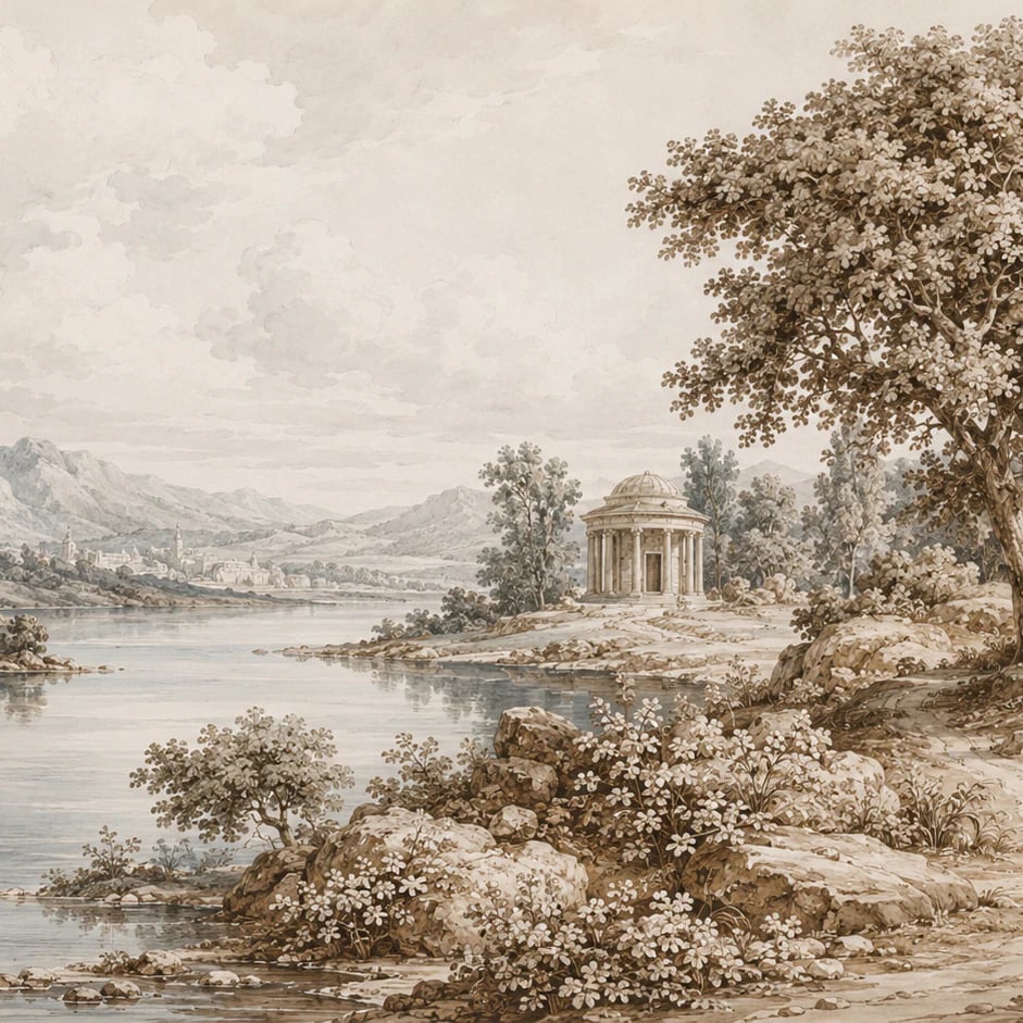 Close-up of the Classical Temple Lake artwork at printed scale