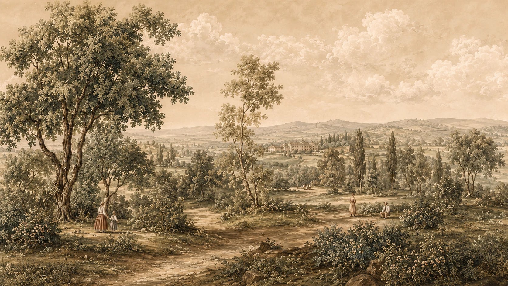 Panorama champêtre sépia