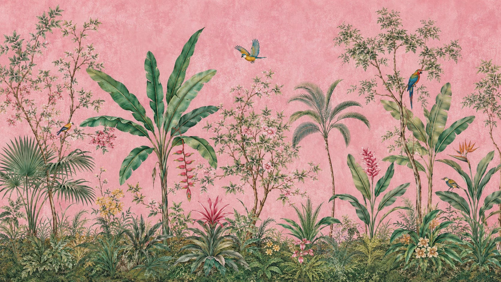 Perroquets tropicaux rose poudré