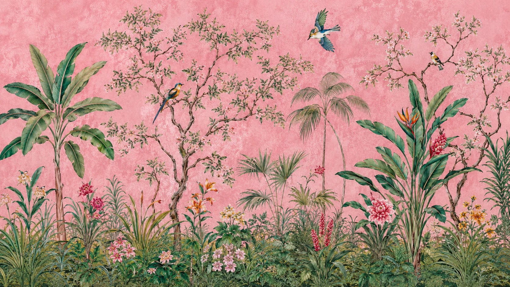Jardin de chinoiserie rose poudré