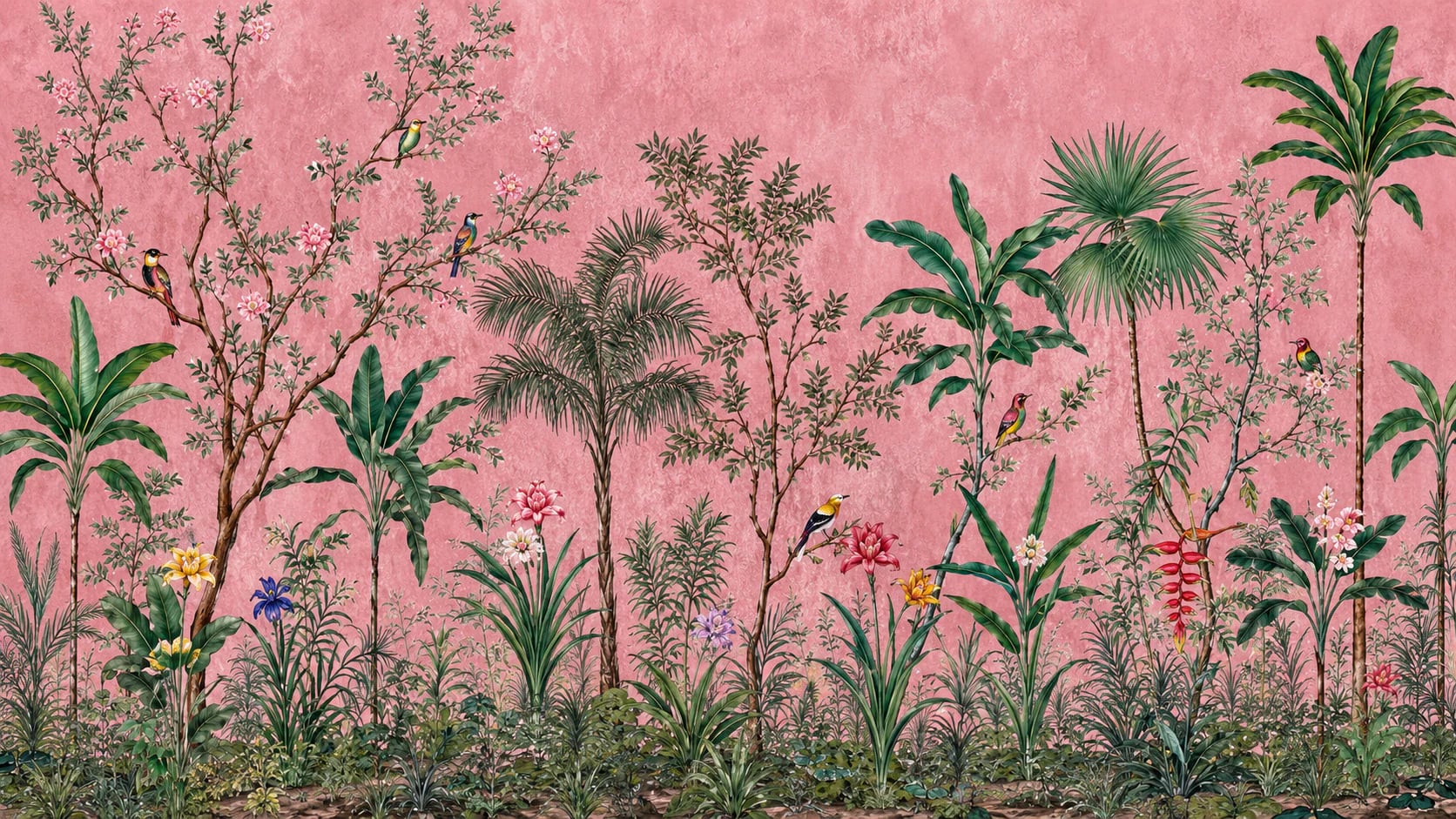 Volière et palmiers rose poudré