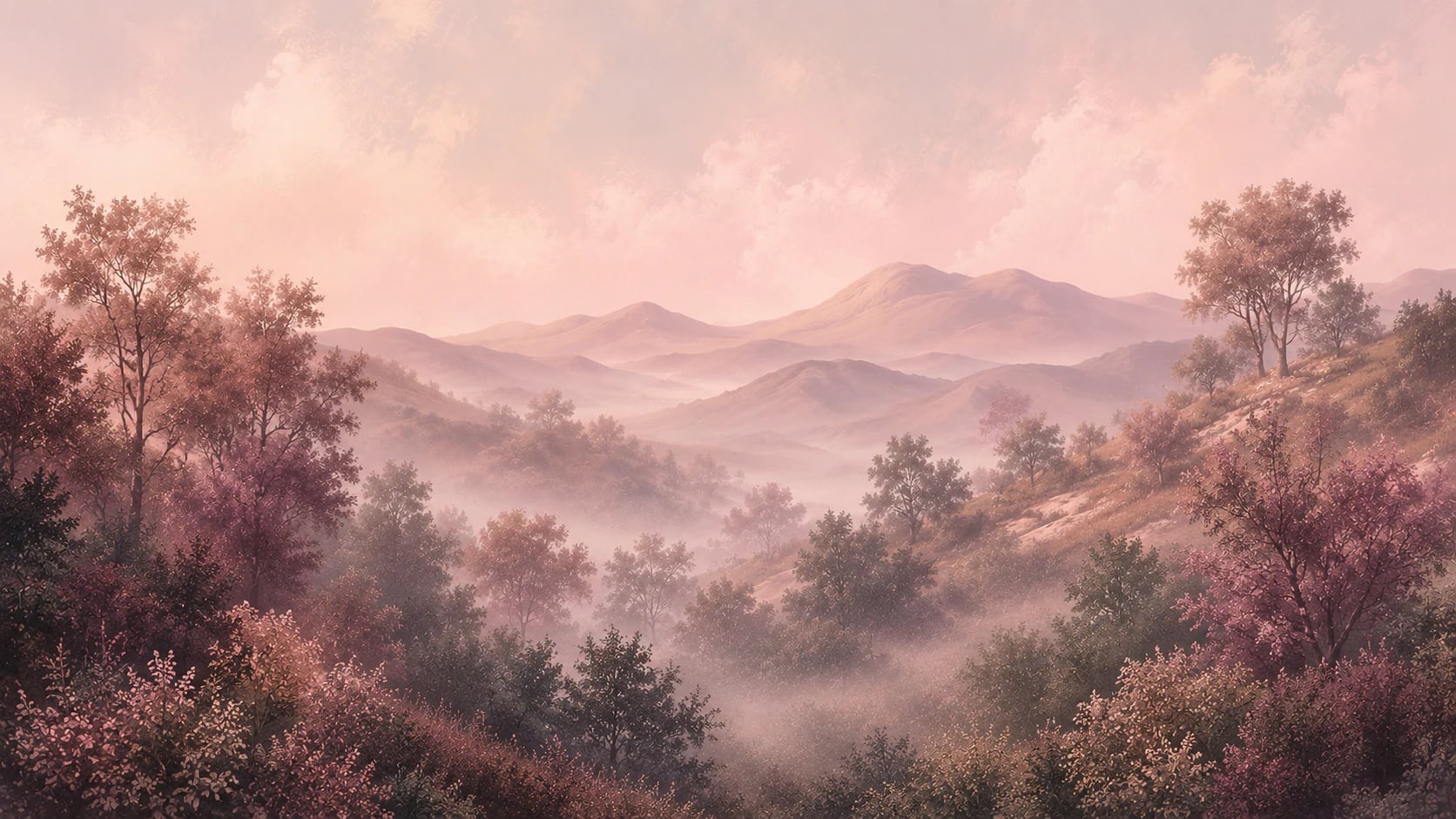 Montañas en rosa brumoso