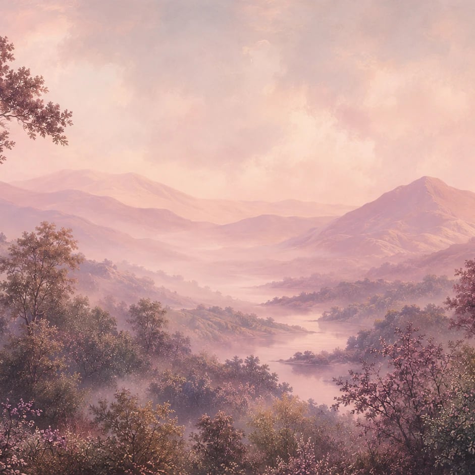 Nahaufnahme des Kunstwerks Nebeltal in Mauve im Druckmaßstab
