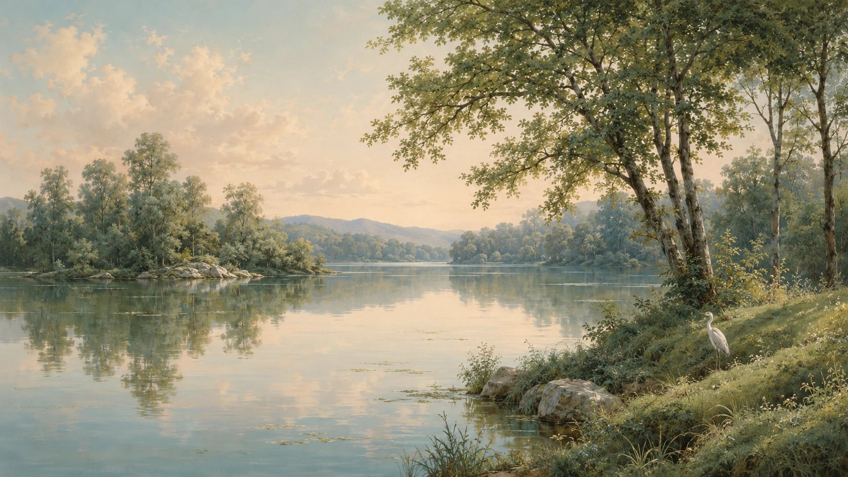 Héron sur la rive du lac