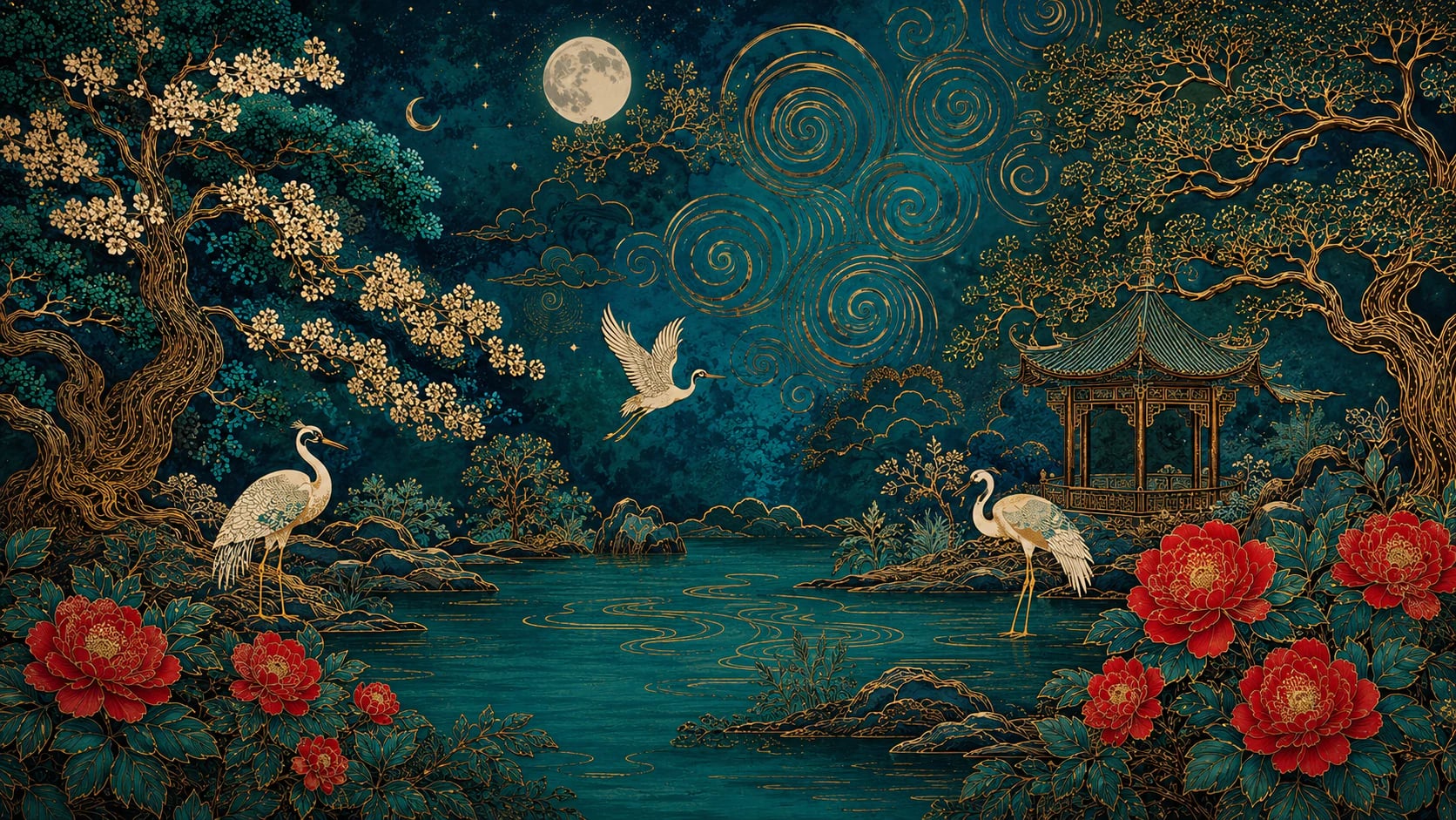 Pavillon aux grues au clair de lune