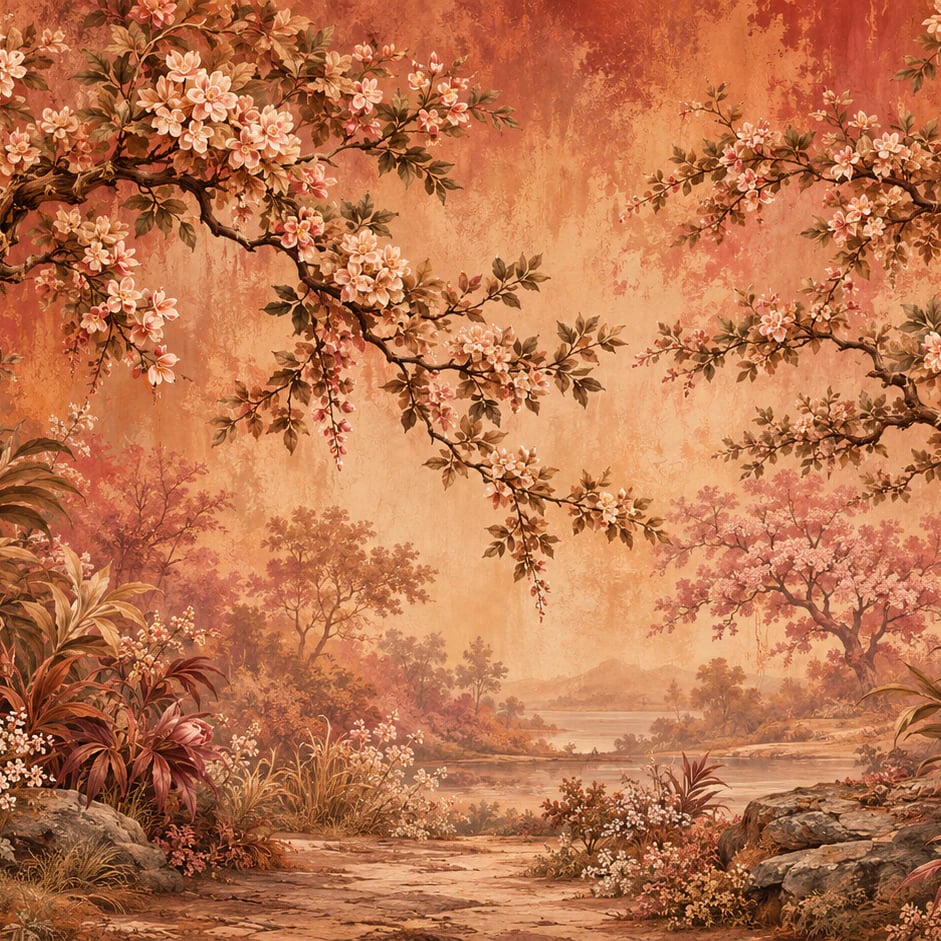 Nahaufnahme des Kunstwerks Tapisserie-Obstgartenlaube im Druckmaßstab