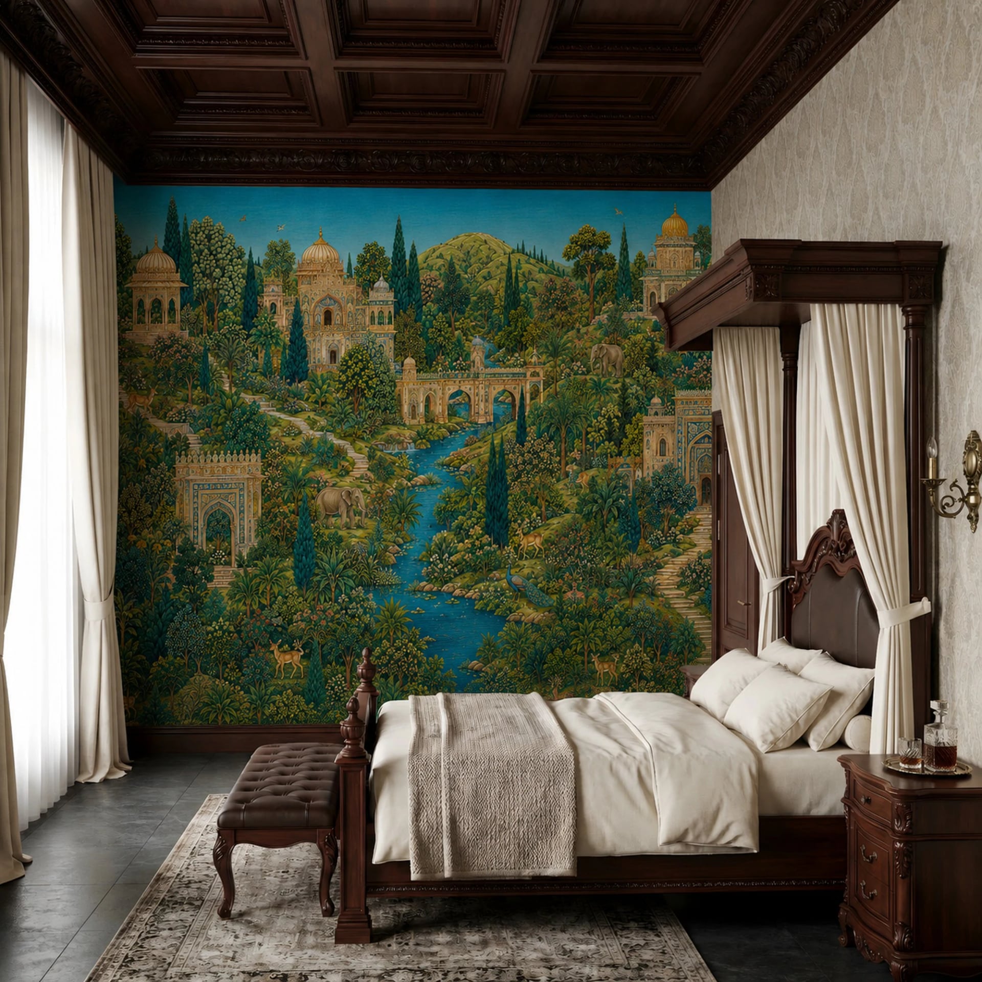 Mughal Palace River wall mural shown in a styled interior, view 2
