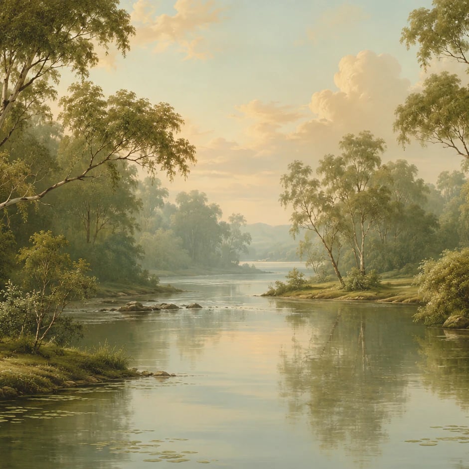 Close-up of the Eucalyptus River Vista artwork at printed scale
