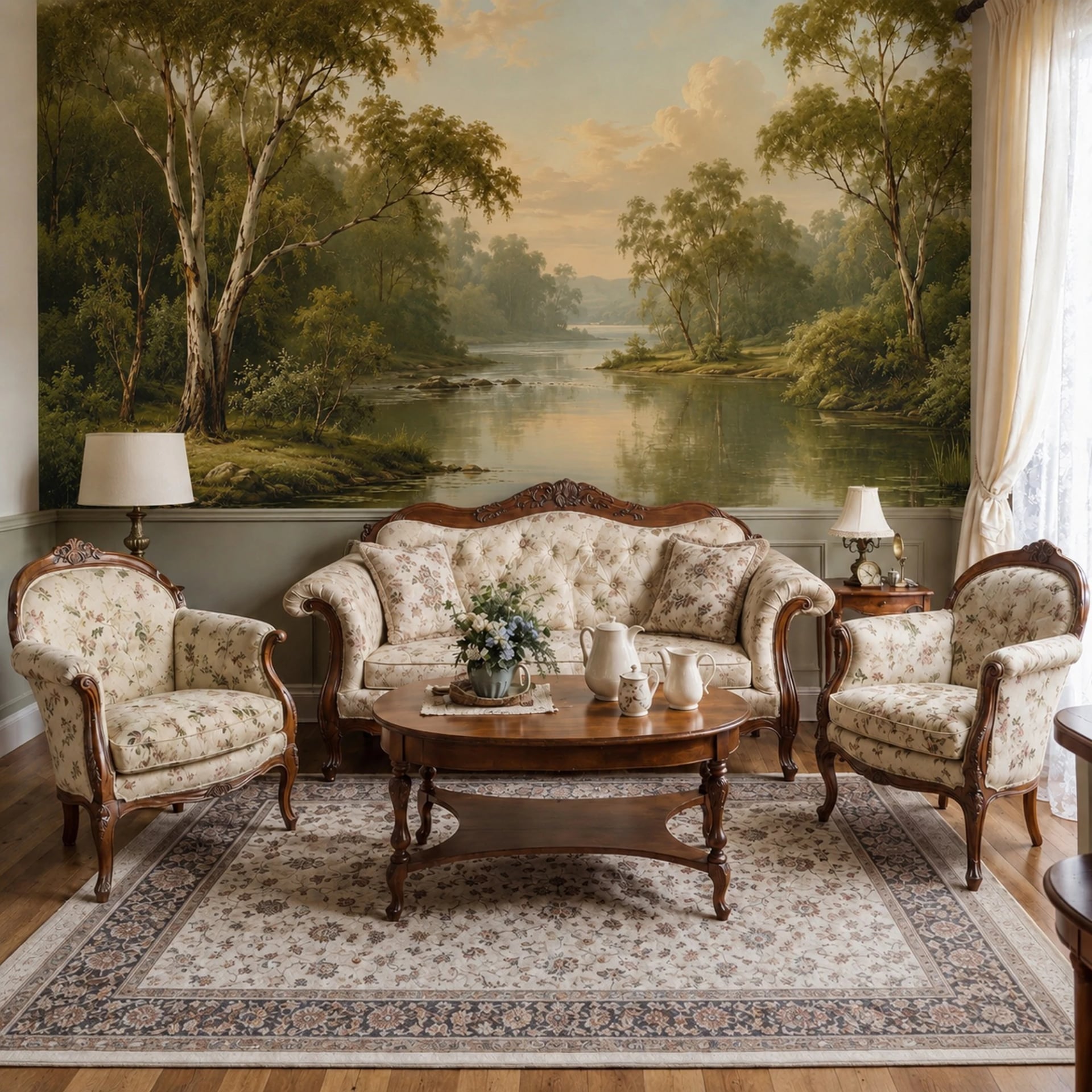 Eucalyptus River Vista wall mural shown in a styled interior, view 2