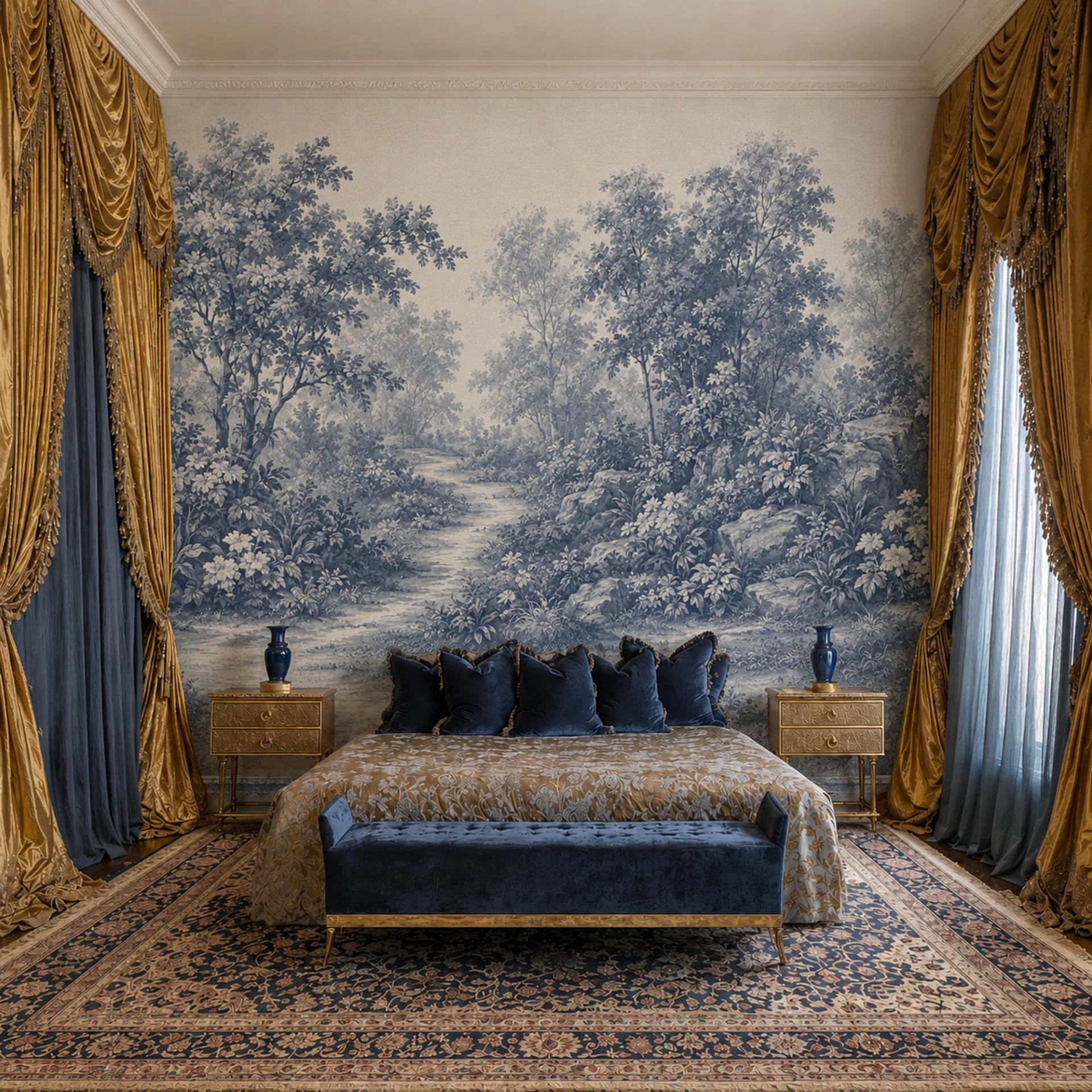Fotomural Sendero boscoso azul en un interior decorado, vista 2