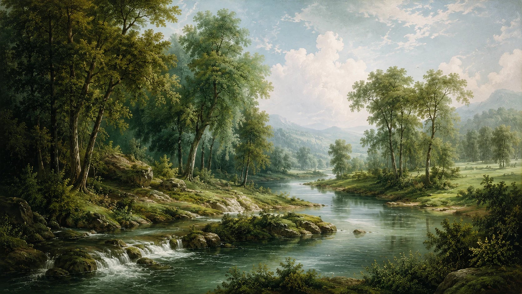 Cascada pastoral en el río