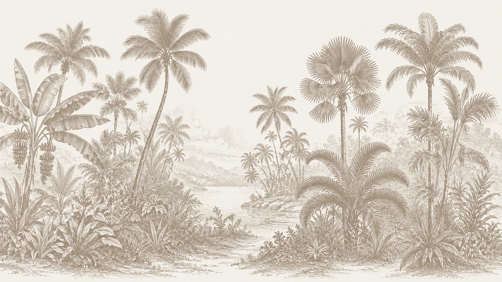 Rivage aux palmiers sépia
