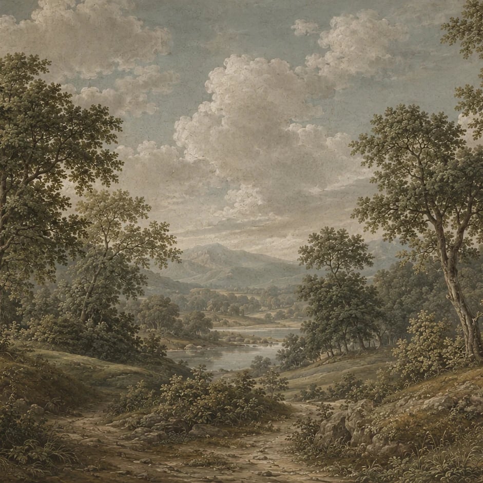 Close-up of the Pastoral River Vale artwork at printed scale