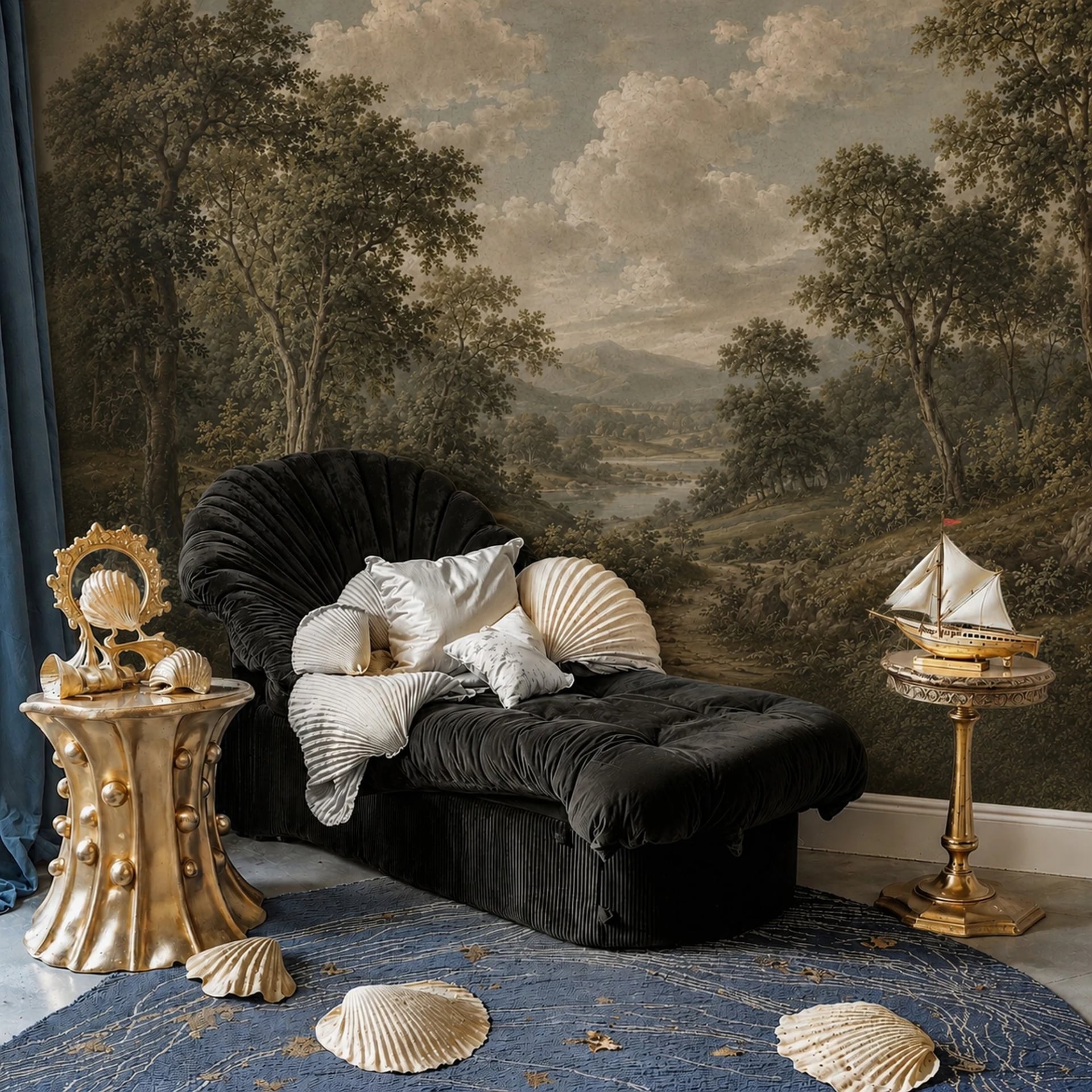 Pastoral River Vale wall mural shown in a styled interior, view 2