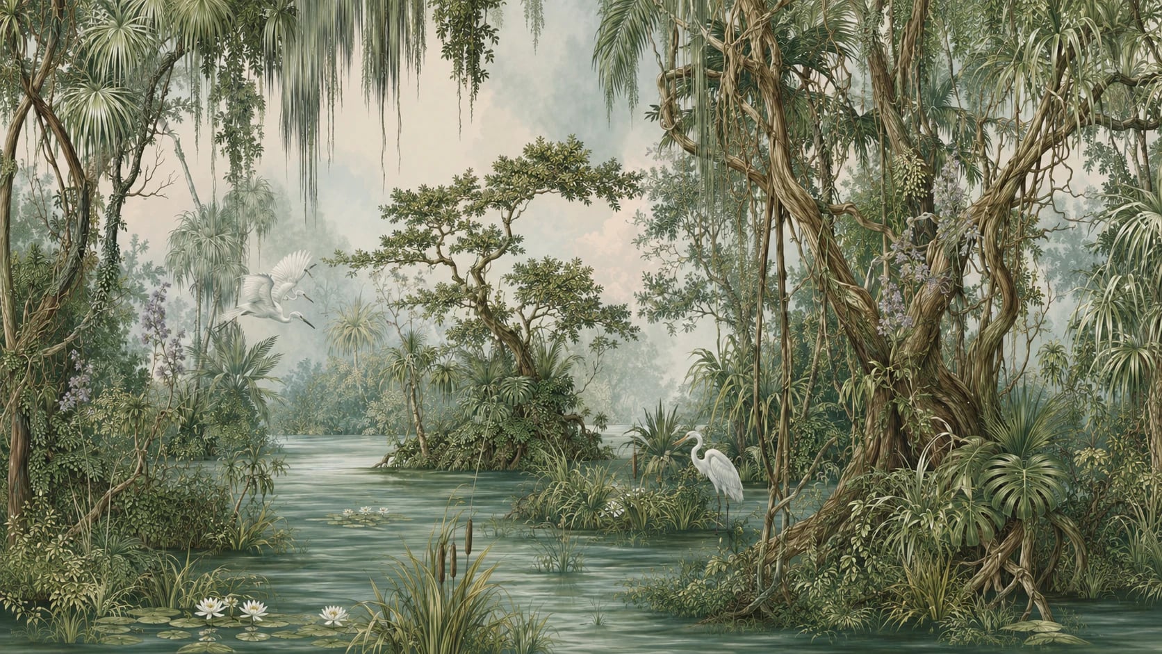 Lagune aux hérons et cyprès