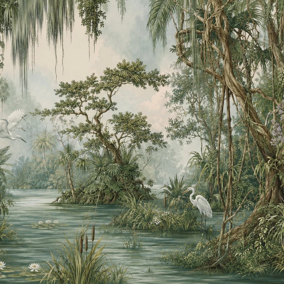 Close-up of the Cypress Heron Lagoon artwork at printed scale