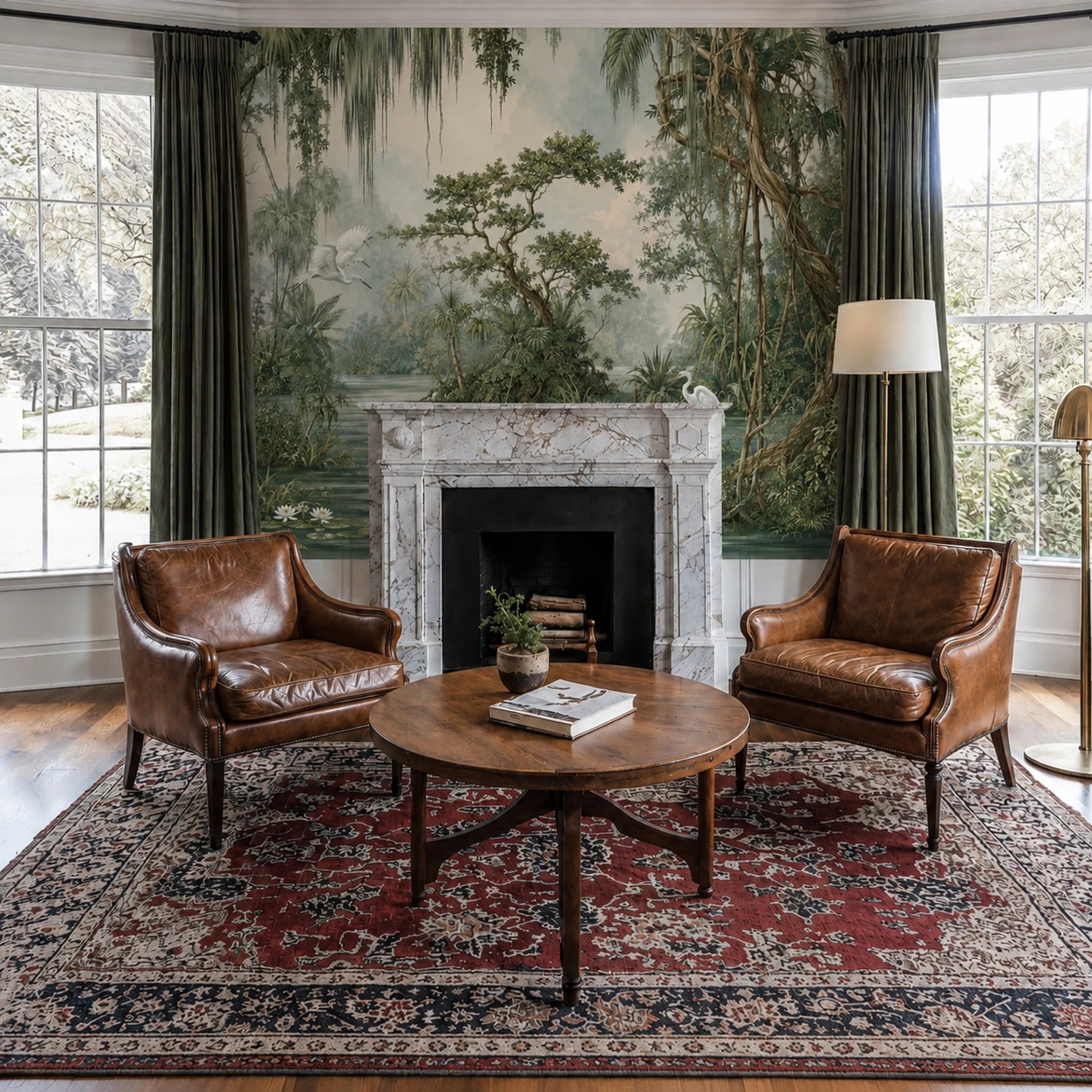 Cypress Heron Lagoon wall mural shown in a styled interior, view 2