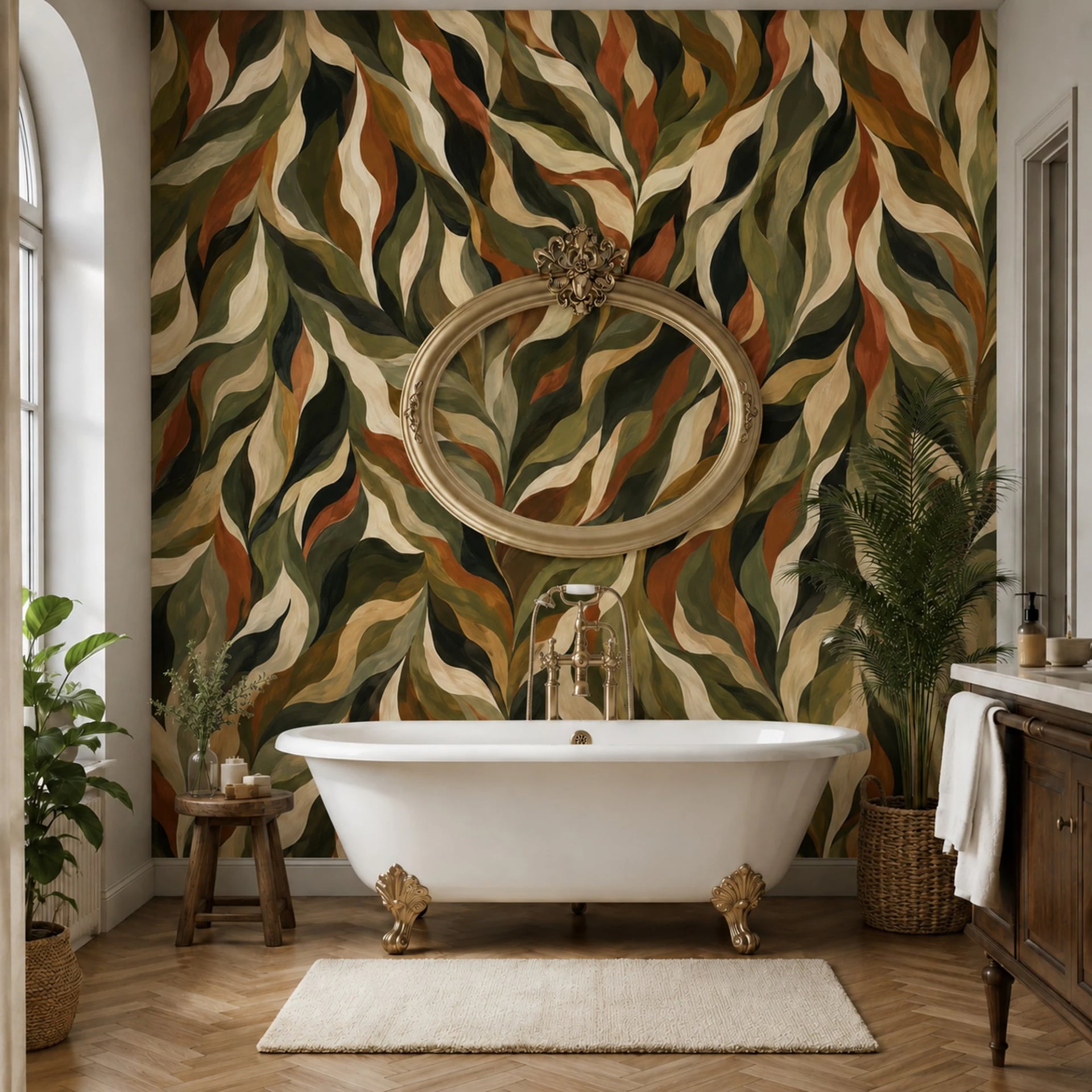 Sienna Foliage Swirl wall mural shown in a styled interior, view 2