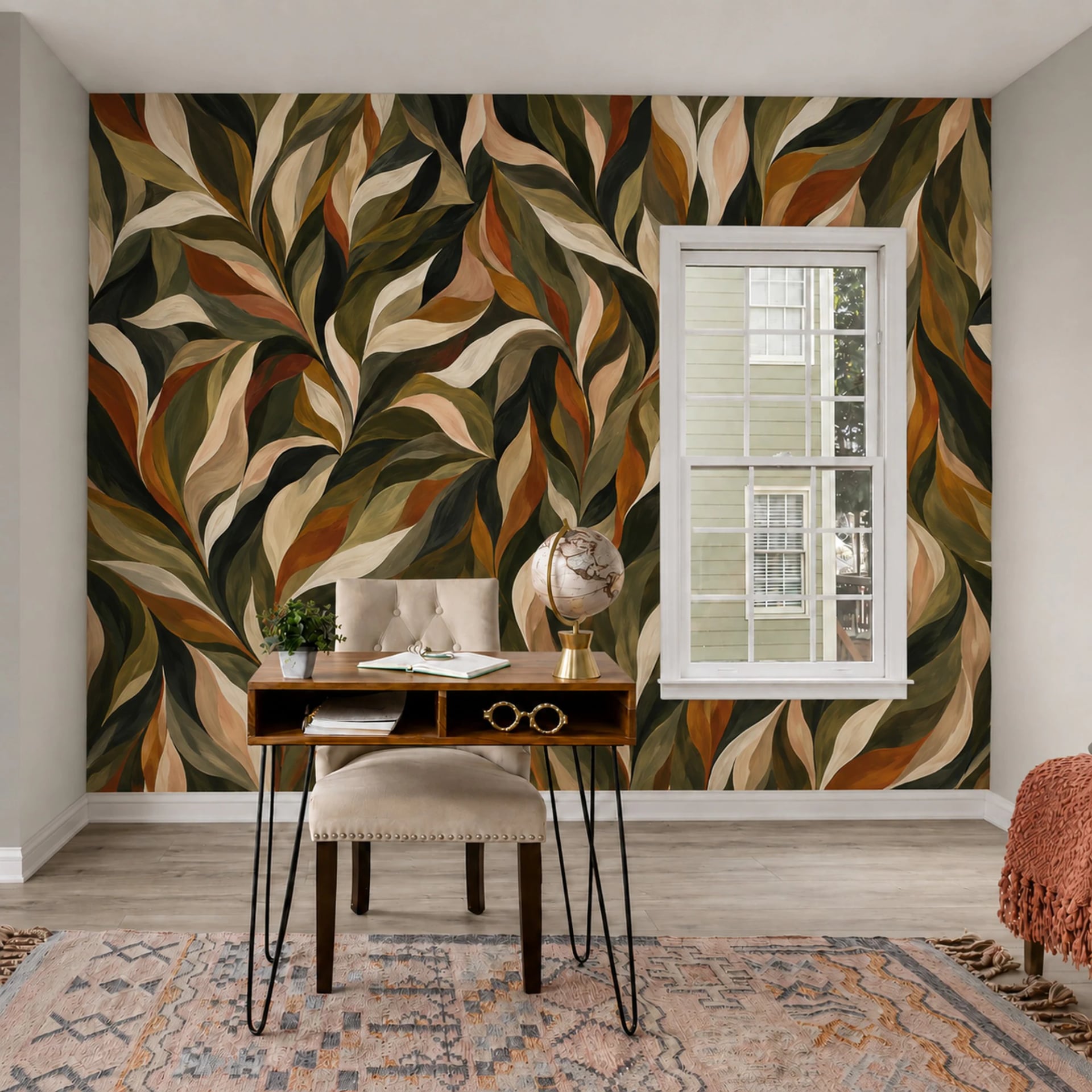 Warm Russet Foliage wall mural shown in a styled interior, view 2