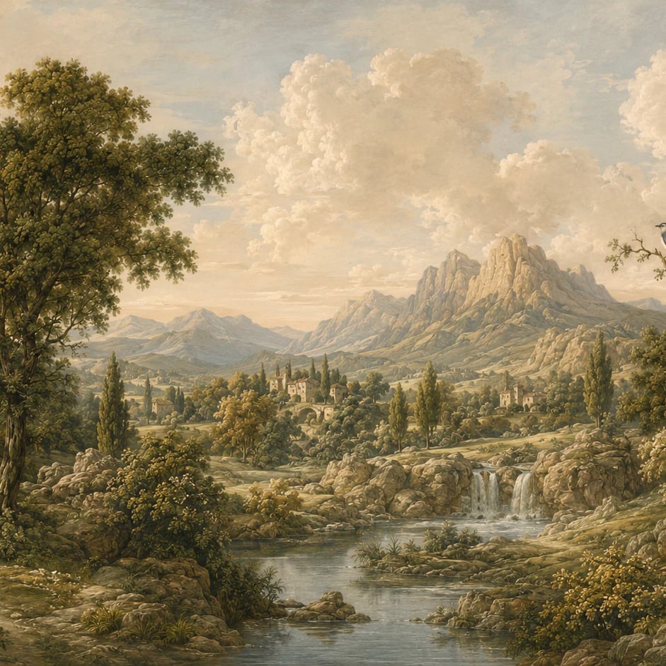 Gros plan sur le motif Vallée fluviale en cascade à l'échelle d'impression