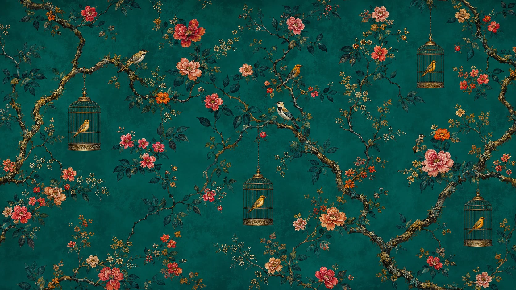 Petrolblaue Chinoiserie-Voliere
