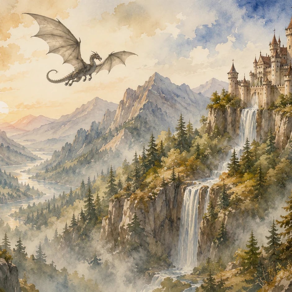 Primer plano del diseño Ciudadela de las cascadas del dragón a escala de impresión