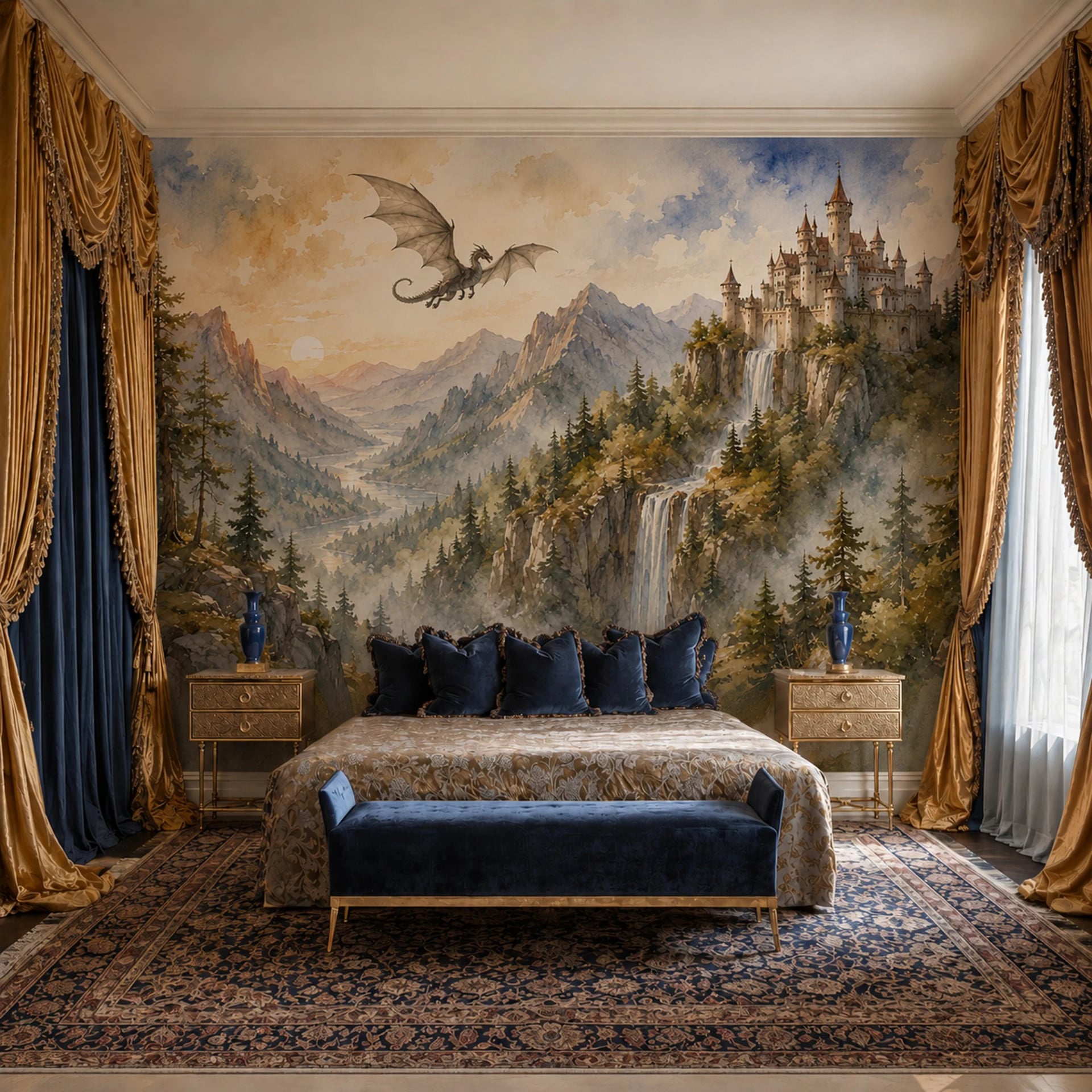 Fotomural Ciudadela de las cascadas del dragón en un interior decorado, vista 2