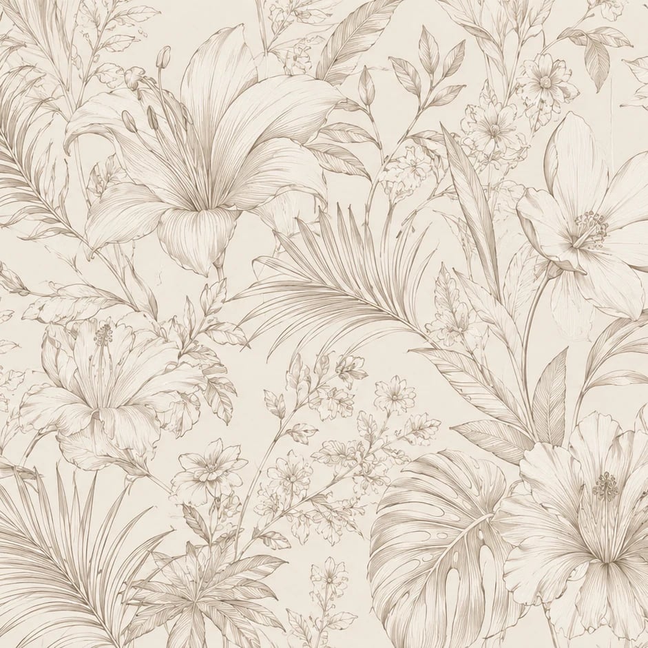 Nahaufnahme des Kunstwerks Botanische Sepia-Radierung im Druckmaßstab