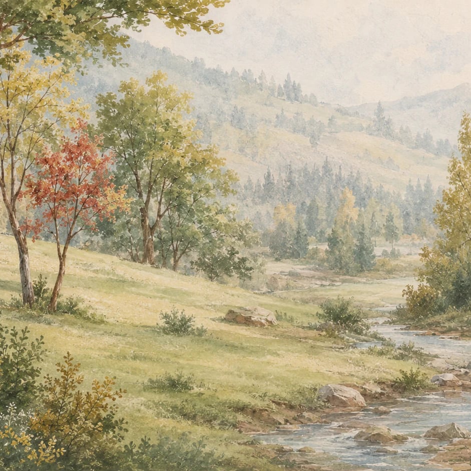 Nahaufnahme des Kunstwerks Idyllischer Bachblick im Druckmaßstab