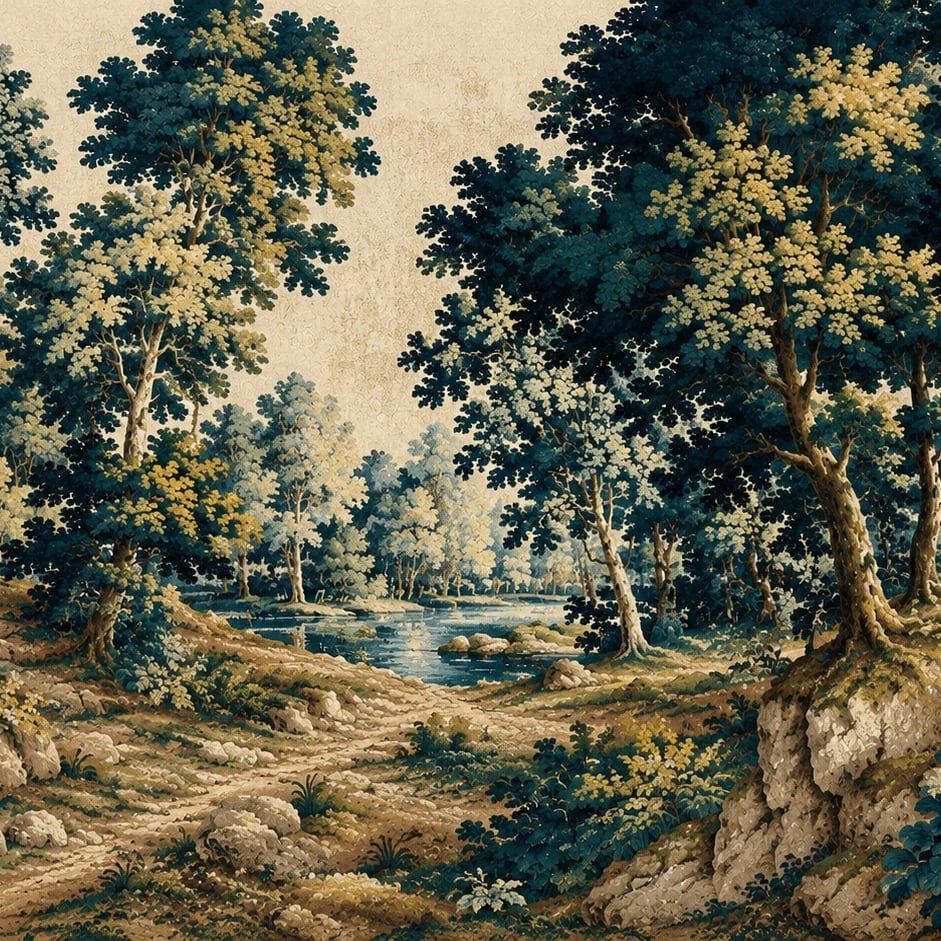 Nahaufnahme des Kunstwerks Verdure-Waldgobelin im Druckmaßstab