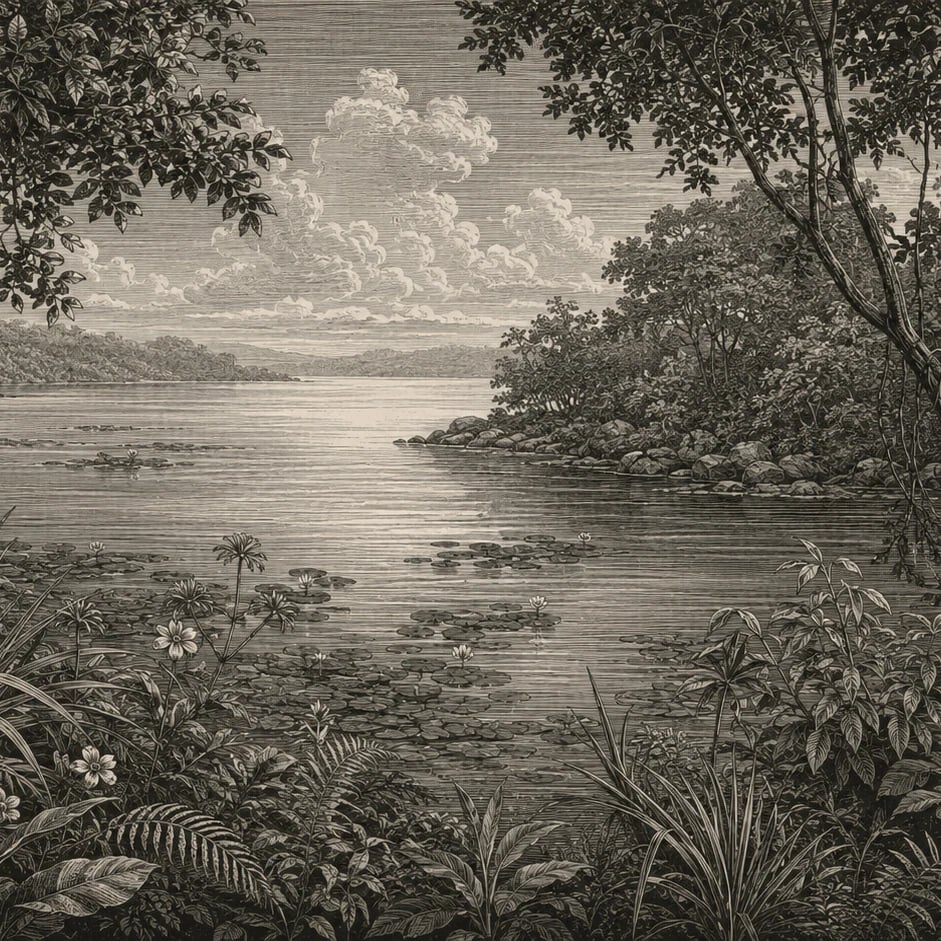 Close-up of the Engraved River Lagoon artwork at printed scale