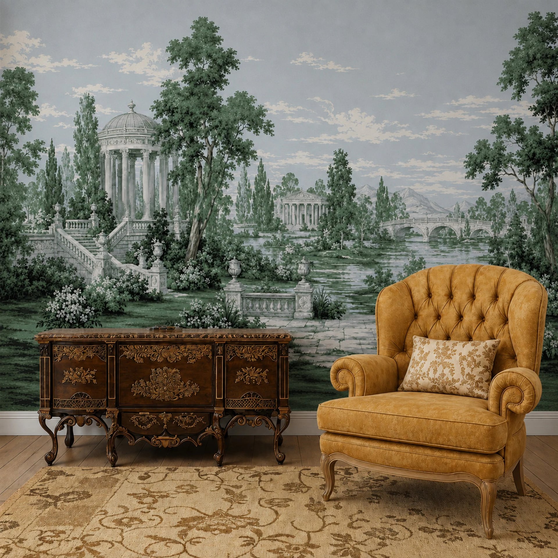 Fotomural Glorieta en jardín clásico en un interior decorado, vista 2