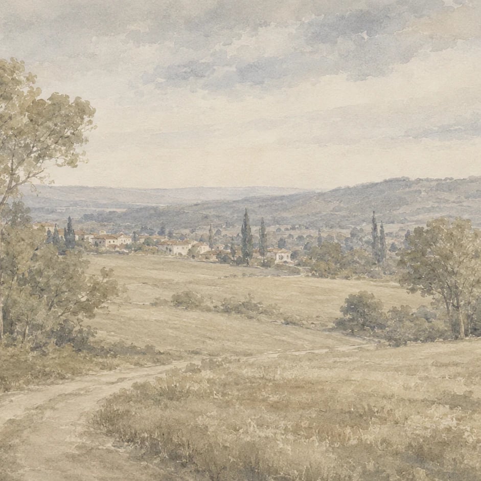 Close-up of the Muted Country Meadow artwork at printed scale