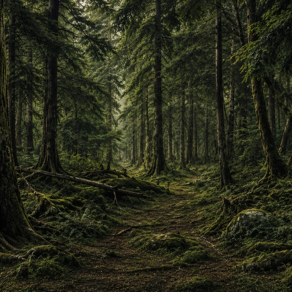 Primer plano del diseño Bosque milenario con musgo a escala de impresión