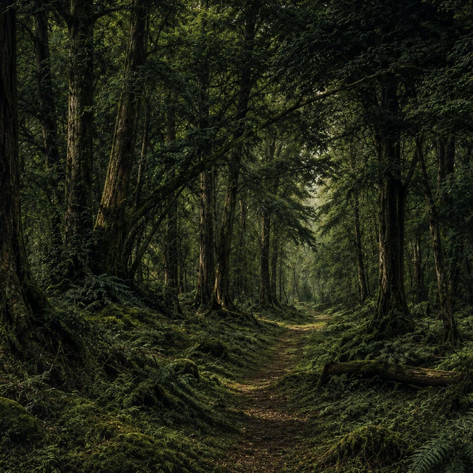 Close-up of the Ancient Moss Forest artwork at printed scale