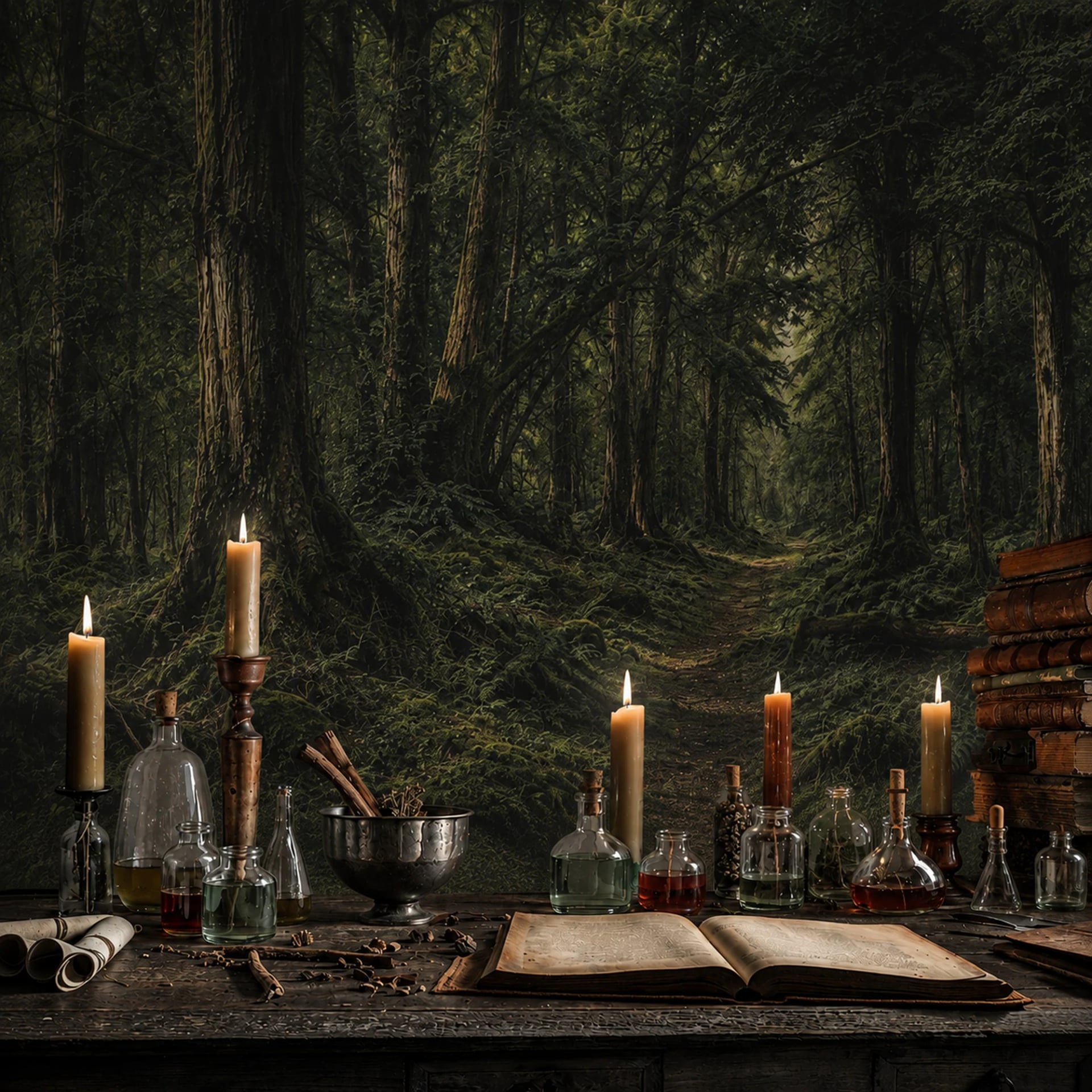Ancient Moss Forest wall mural shown in a styled interior, view 2