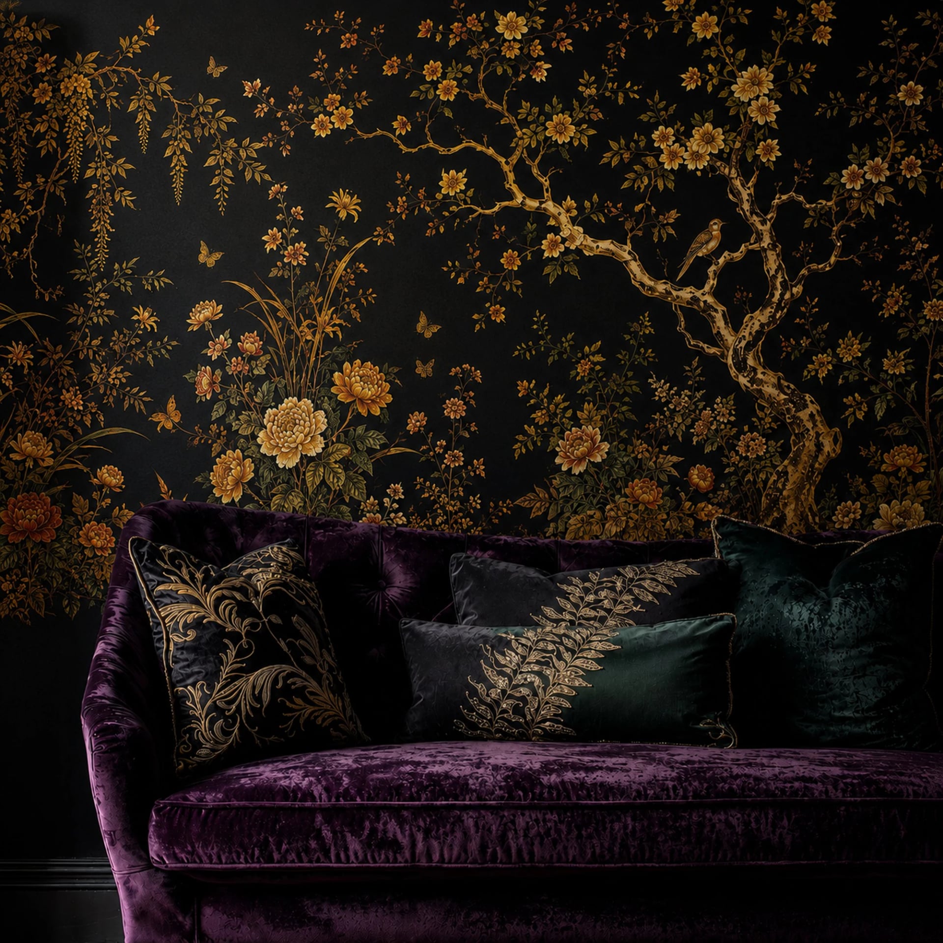 Fotomural Flores doradas a medianoche en un interior decorado, vista 2