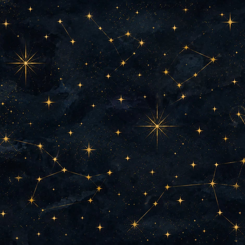 Gros plan sur le motif Constellations célestes dorées à l'échelle d'impression