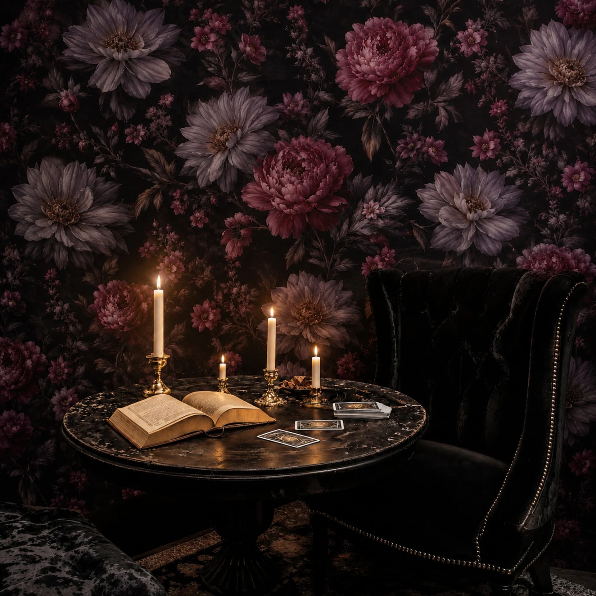 Fotomural Peonía ciruela oscura en un interior decorado, vista 2